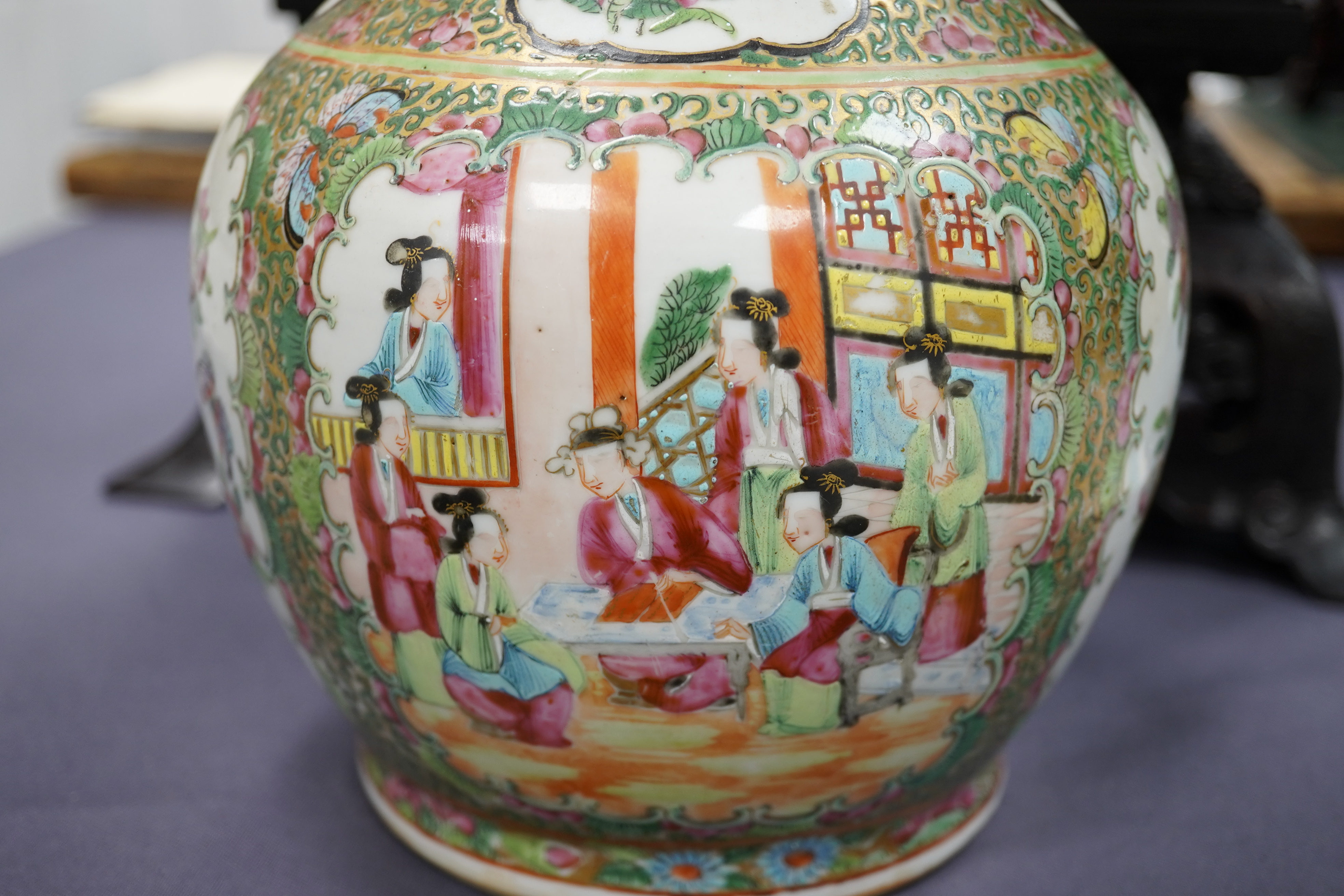 A Chinese famille rose two handled vase, mid 19th century